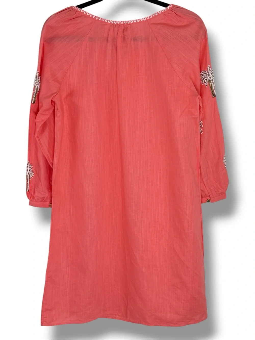 Talbots Linen Blend Shift Dress Size S Petite Palm Tree Embellished Coral NWT - Picture 3 of 14